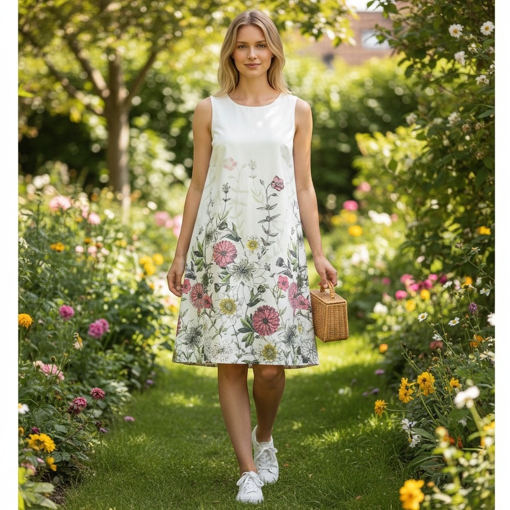 Tommy Hilfiger White Floral Botanical Sleeveless Shift Dress Womens Medium 8